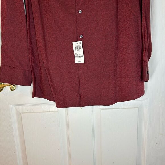 New Bar III Burgundy Red Button Down Long Sleeve Collared Dress Shirt L - Picture 10 of 10